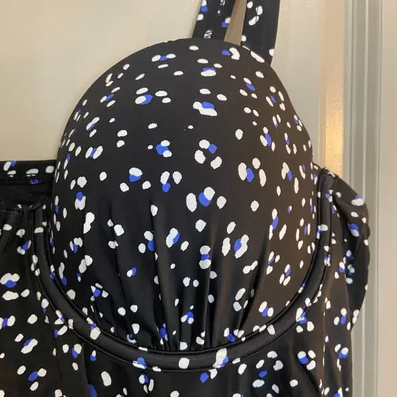 Swimsuits for All Size 20 Black White & Blue Polka Dot Underwire Tankini Top - Picture 5 of 8